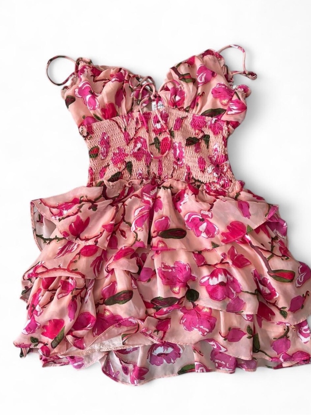 Pink Floral Ruffle Mini Dress